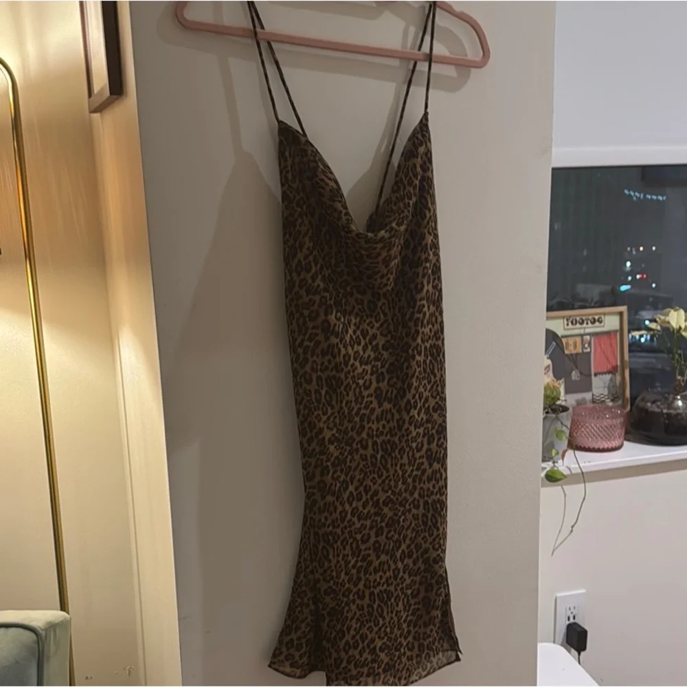 NWOT STAUD Leopard Lace Up Back Slip Dress - Picture 1 of 5